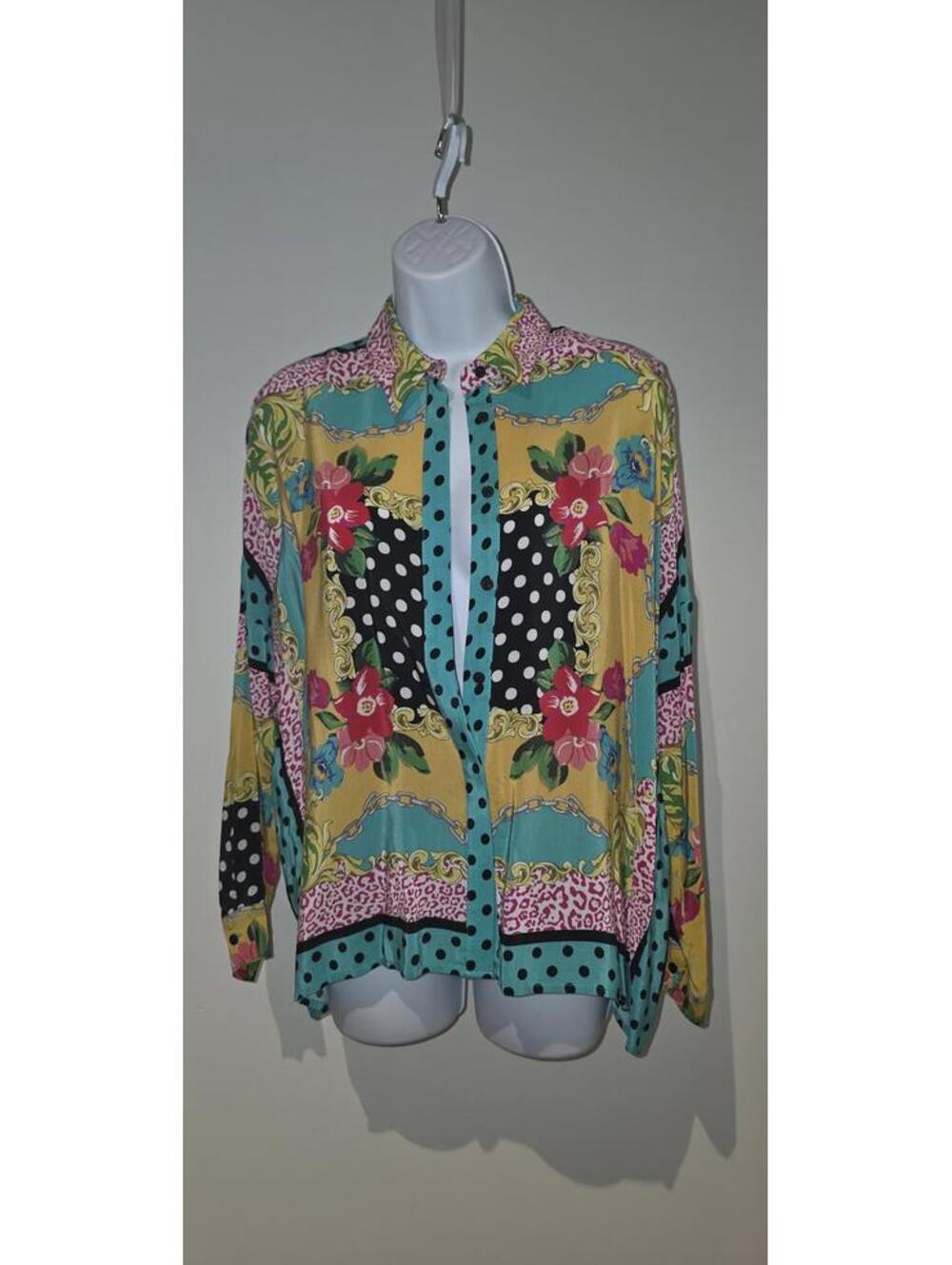 Twist Long Sleeve Multi Color Button Up Shirt Blouse Women's Size 6